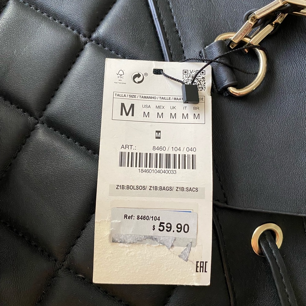 ZARA Black Quilted Backpack NEW - Picture 3 of 4